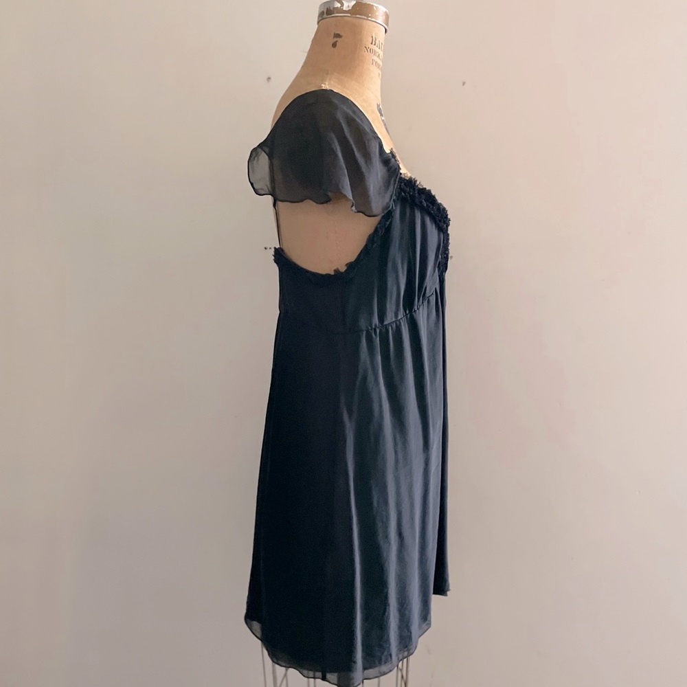 Gold Hawk] Black Silk Ruffles Babydoll Cami Mini Dress - Picture 6 of 13